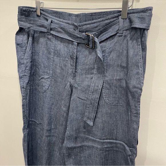 Loft Belted Linen Blend Wide Leg Culotte Pants in Blue Size Large - Picture 4 of 11